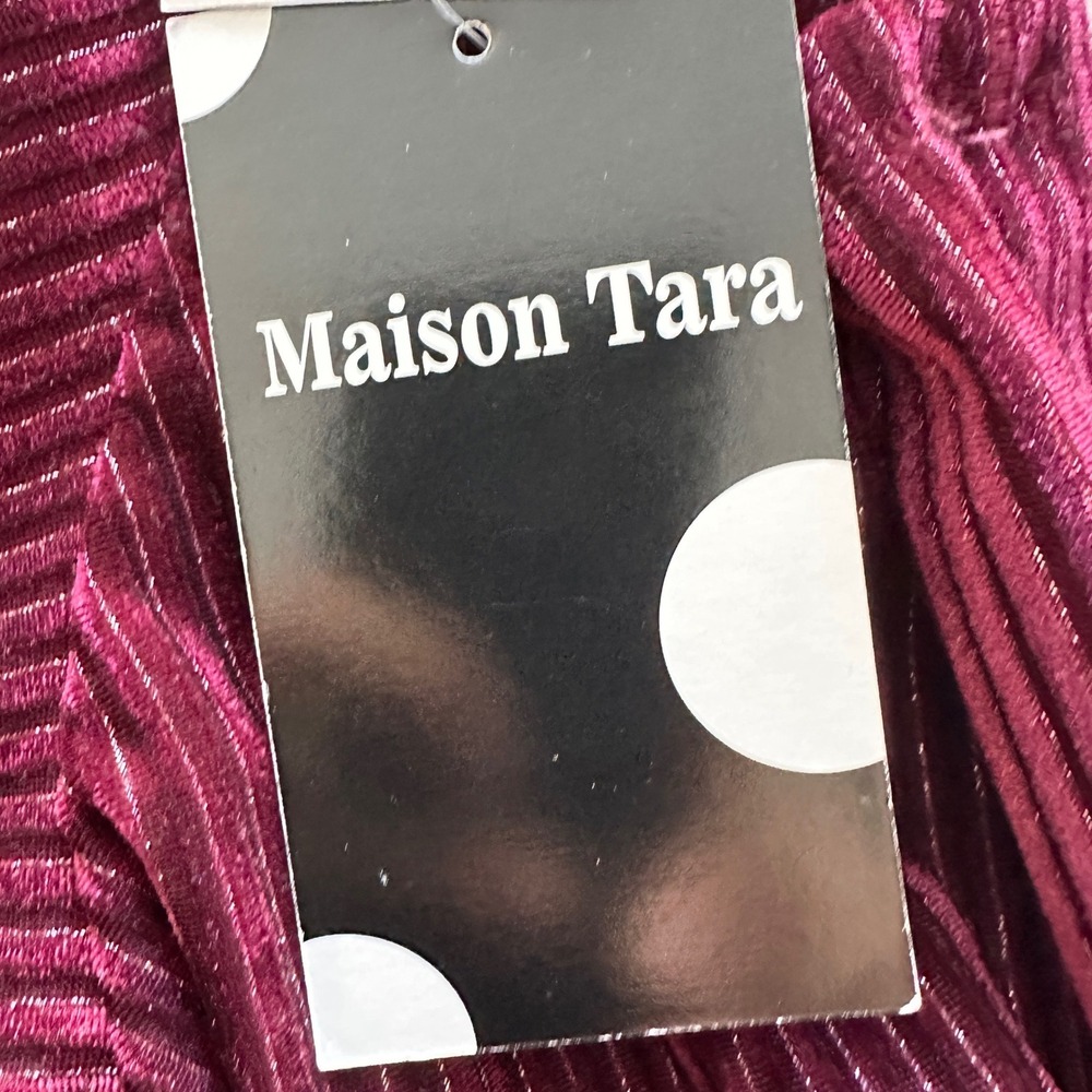 Maison‎ Tara Women's 6 Midi Dress Burgundy Metallic Ribbed V-Neck NEW - Picture 6 of 10
